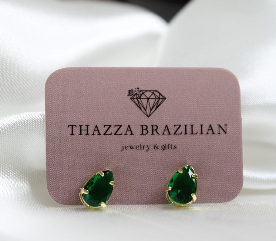 18K Gold Drop Green Stone Earrings