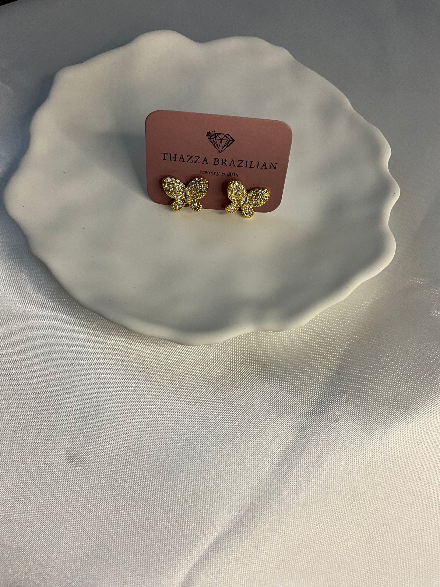 18K tiny butterfly with Crystals earrings