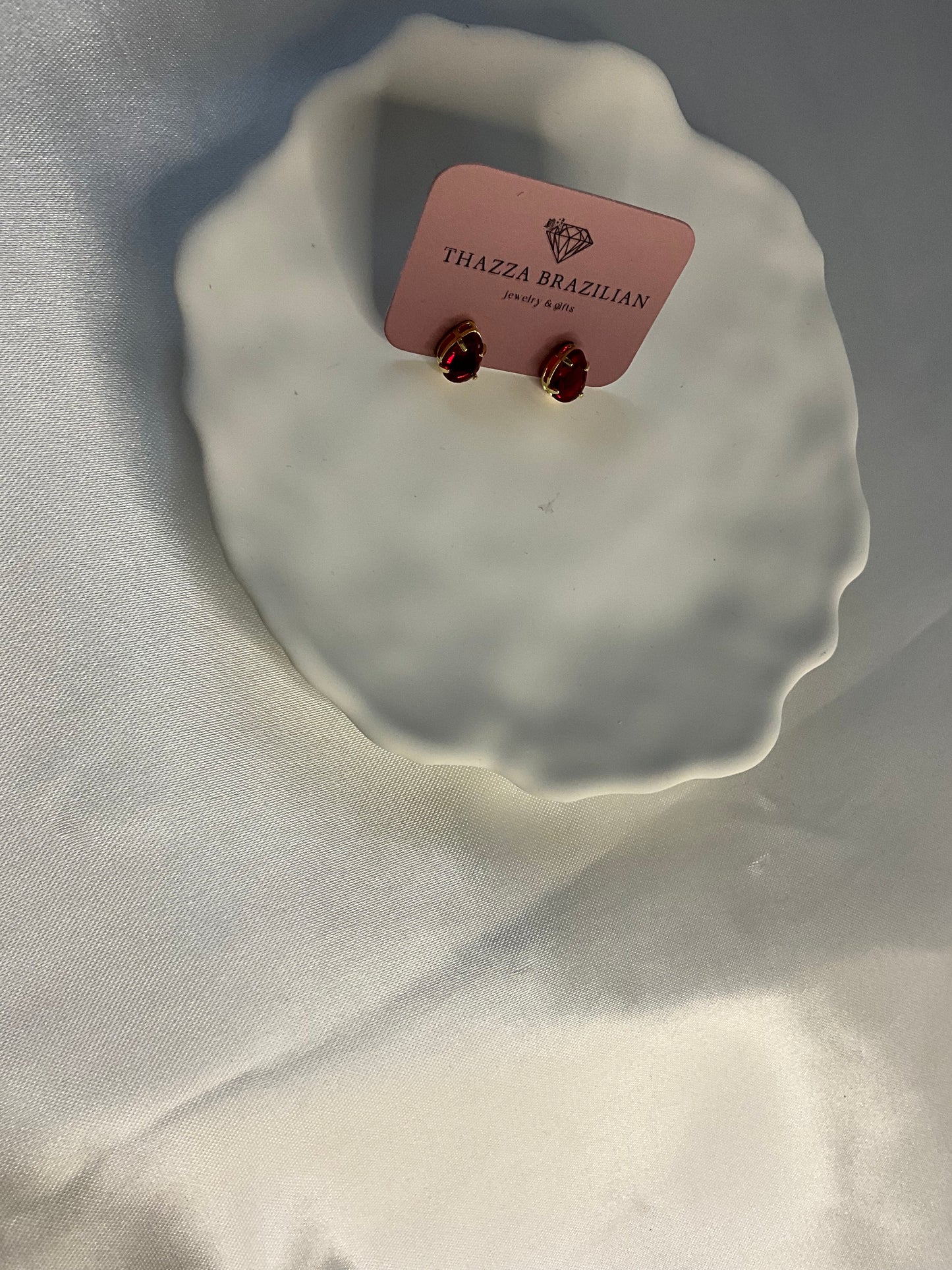 18K Red stone drop earrings