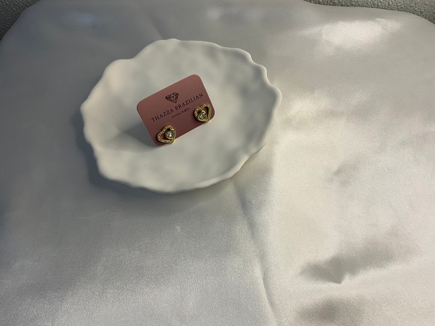 18K tiny heart with crystals earrings