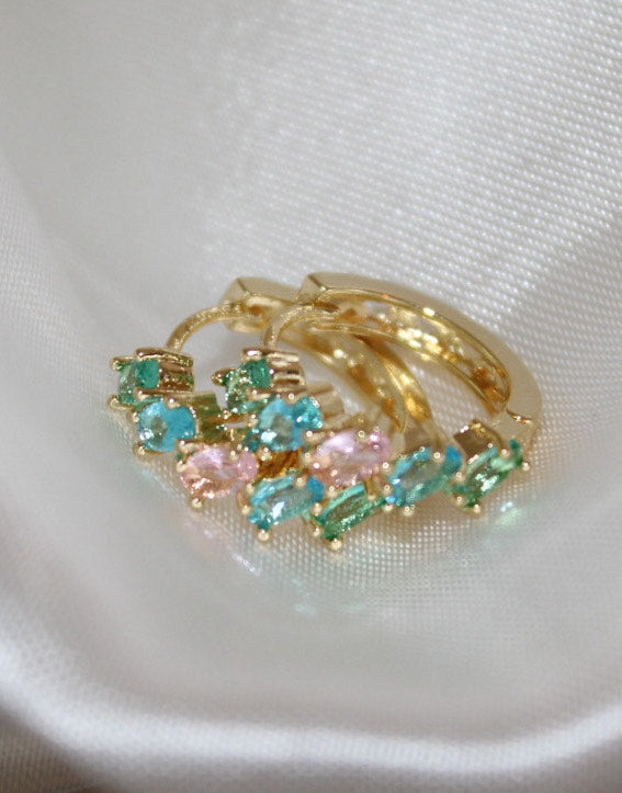 18K Gold Plated Multicolor Zirconia Studded Earrings