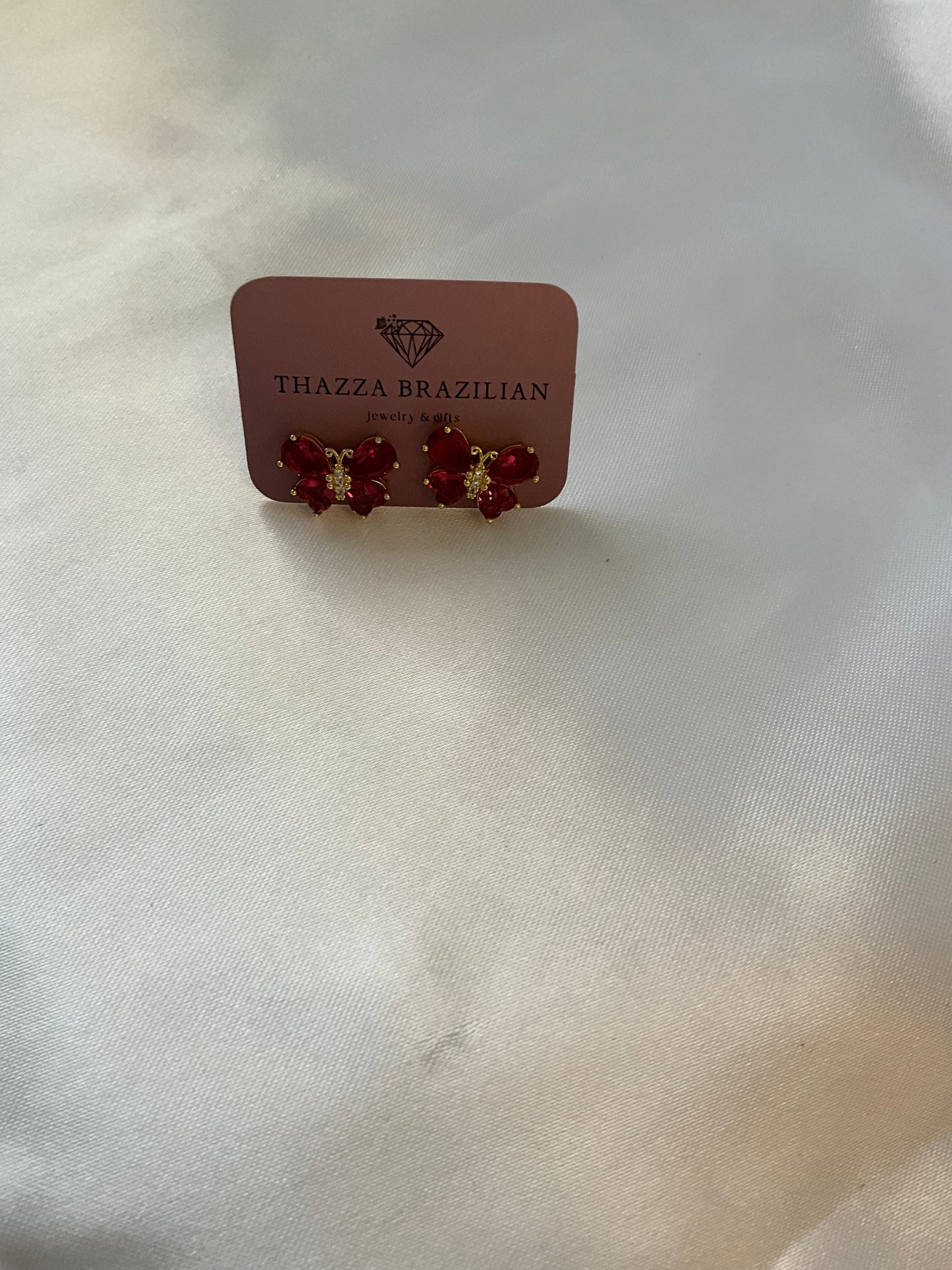 18K Gold Plated pink butterfly Earrings with zirconia